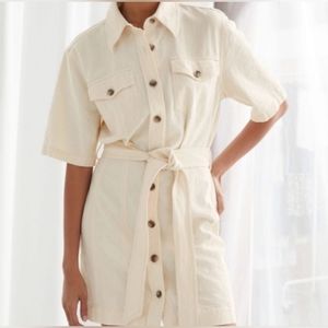 OTHER STORIES Belted Shirt Cream Mini Dress Size 4